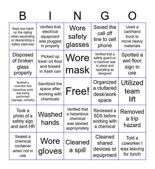 Tri-Pac Safety Bingo Card