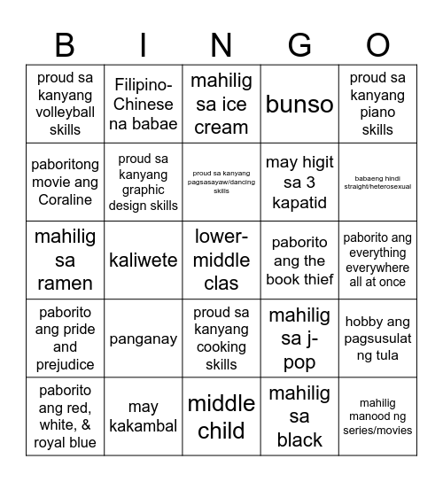 Untitled Bingo Card