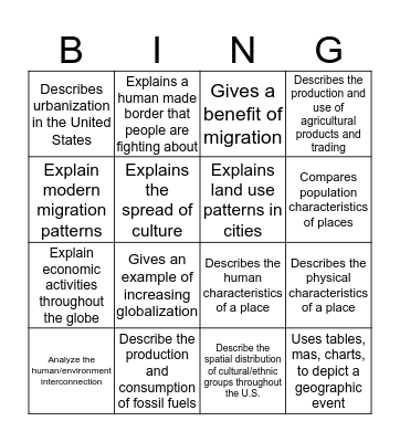 Geography Bingo  Bingo Card