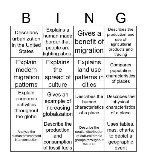 Geography Bingo  Bingo Card