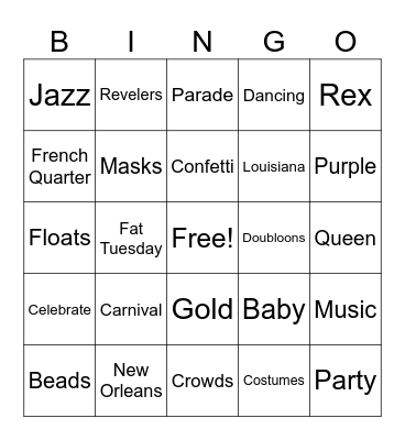 Mardi Gras Bingo Card