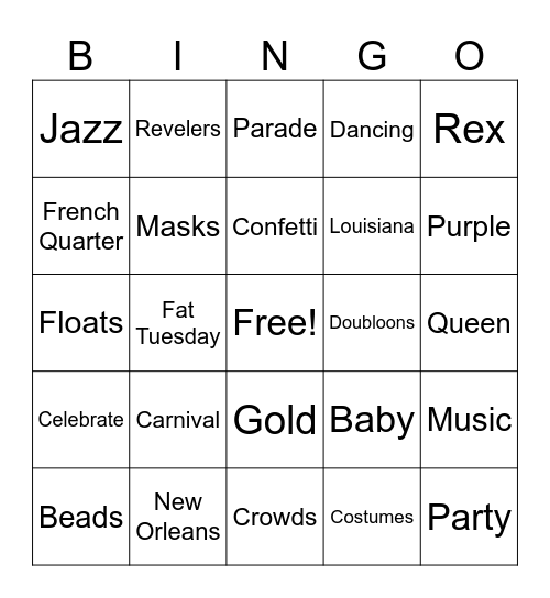 Mardi Gras Bingo Card