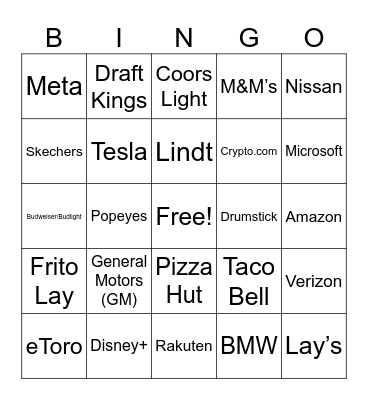 ICF Super Bowl Party Bingo Card