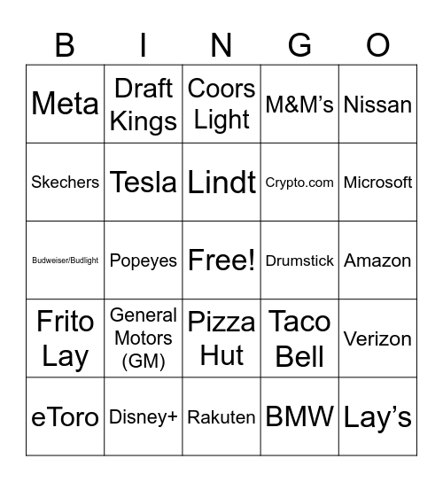 ICF Super Bowl Party Bingo Card