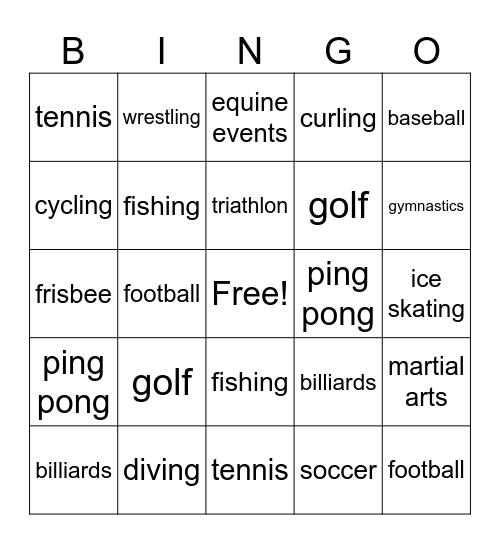 SPORTS Bingo Card
