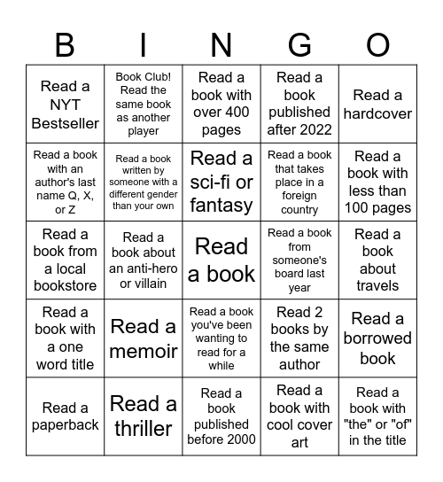 Reading Bingo 2024 Bingo Card