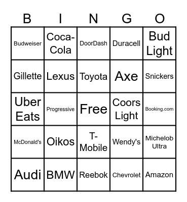 Super Bowl Commercials Bingo Card