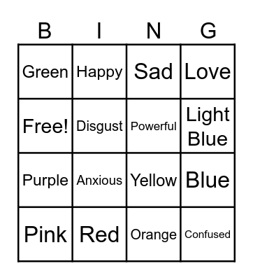 Color Emotions Bingo Card