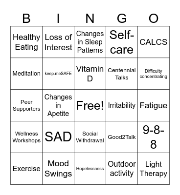 Snow Savvy: Nurturing Winter Wellness Bingo Card