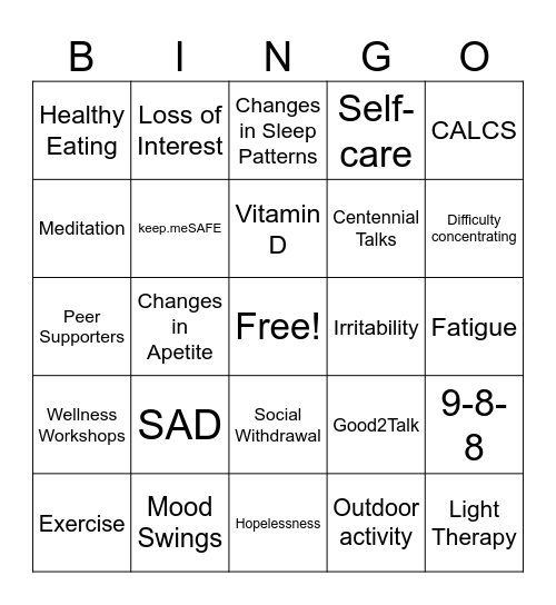 Snow Savvy: Nurturing Winter Wellness Bingo Card