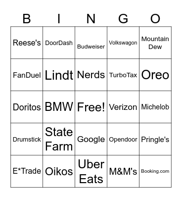 Superbowl Bingo Card