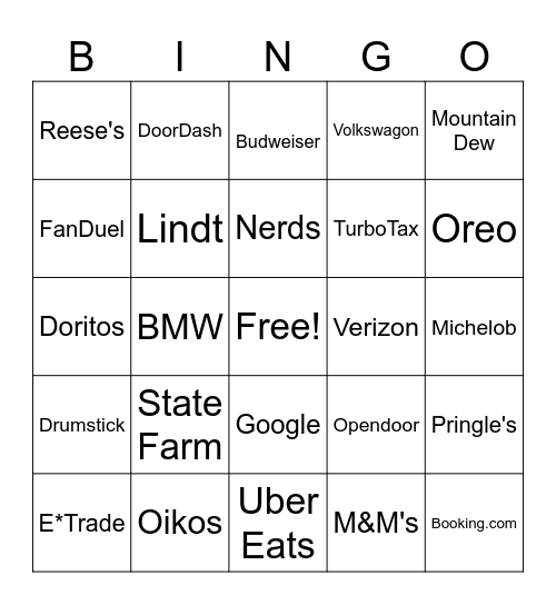 Superbowl Bingo Card