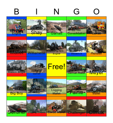 Colorful World of Geared,Logging and Aritculated Steam Locomotives Bingo Card