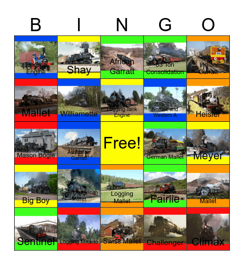 Colorful World of Geared,Logging and Aritculated Steam Locomotives Bingo Card