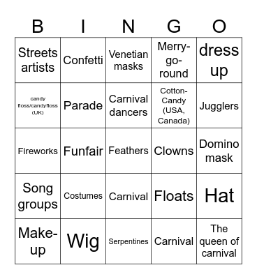 CARNIVAL BINGO Card