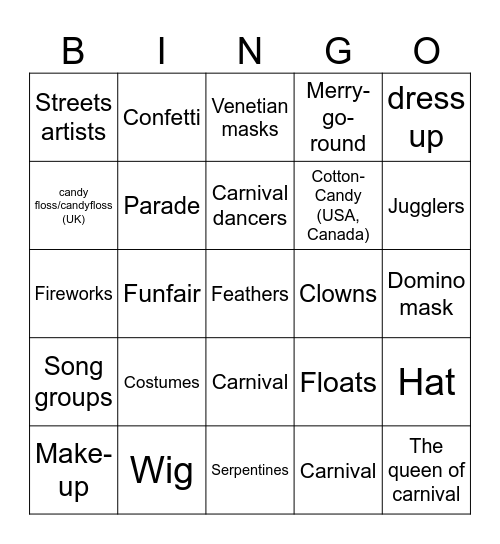 CARNIVAL BINGO Card