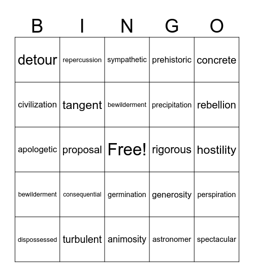Multisyllabic Words Bingo Card