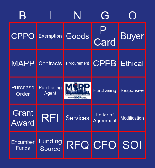 MAPP Procurement Month Bingo Card