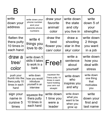 1st period Bingo Card