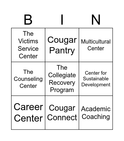 College of Charleston Resources Bingo Card