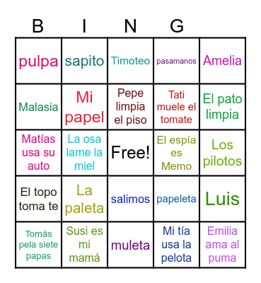 FONEMA M P S L T Bingo Card