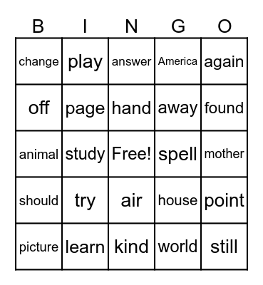 Untitled Bingo Card