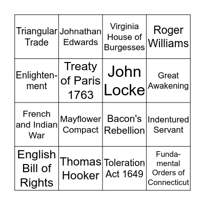 Colonization Bingo Card