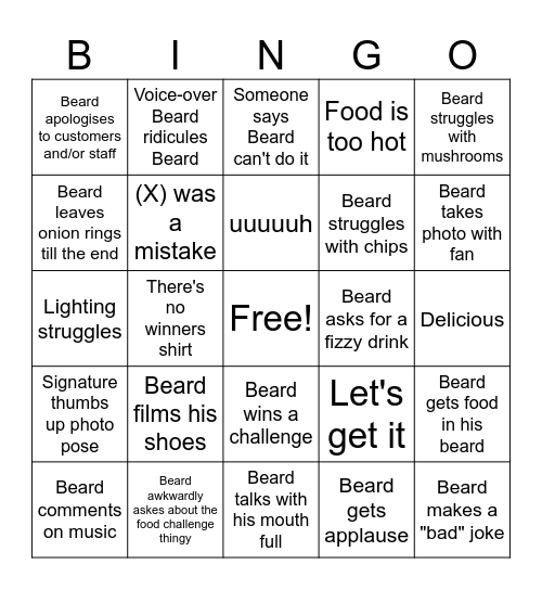 Beard Meats Food Bingo Card