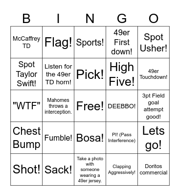 49ers Vs Chiefs Superbowl LVIII Bingo Card