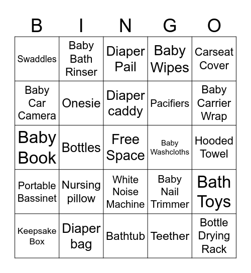 Baby Registry Bingo Card