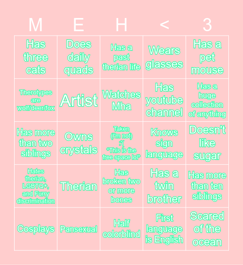 My life in a single card lol :'P Bingo Card