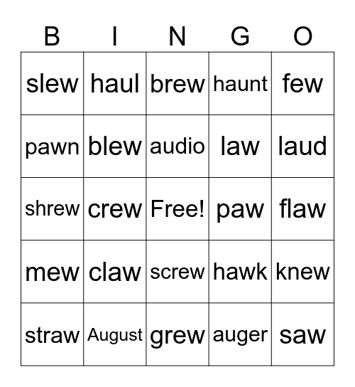 ew and au/aw Bingo Card