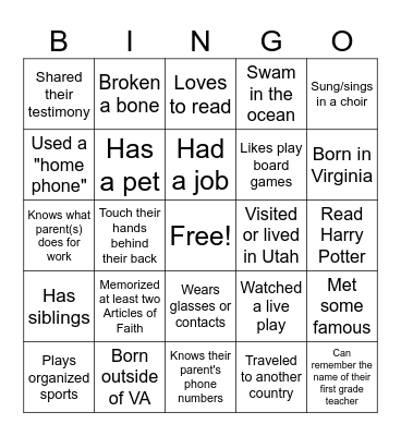 Get to know you BINGO Card