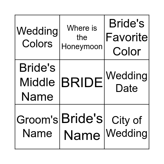 BRIDE BINGO Card