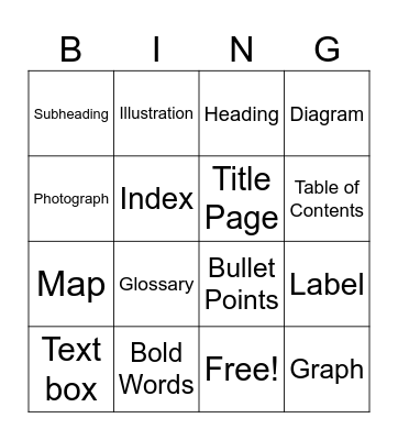 Text Feature Bingo Card