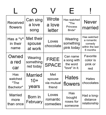 Valentine's Day Bingo Card