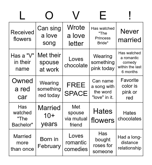 Valentine's Day Bingo Card