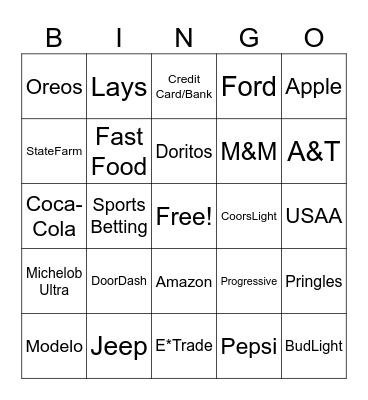 Superbowl LVIII Commercials Bingo Card