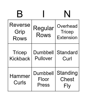 Fitness Bingo Card