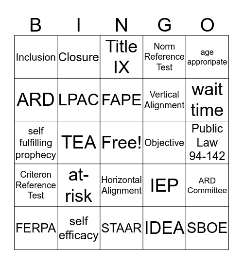 Education BINGO Card