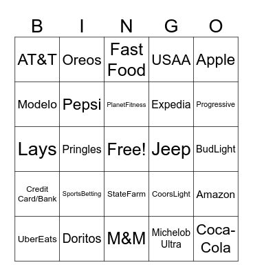 Superbowl LVIII Commercials Bingo Card