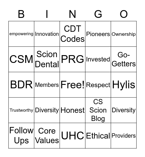 Team Go-Getters Bingo Card