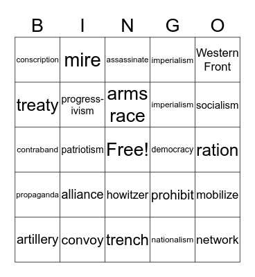 World War I Bingo Card