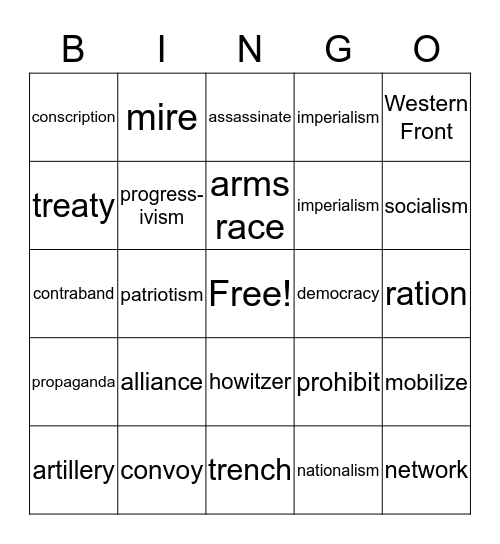 World War I Bingo Card