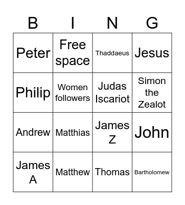 12 Disciples Bingo Card