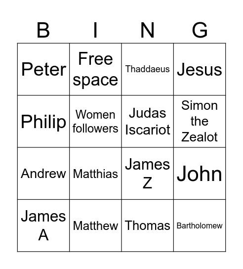 12 Disciples Bingo Card