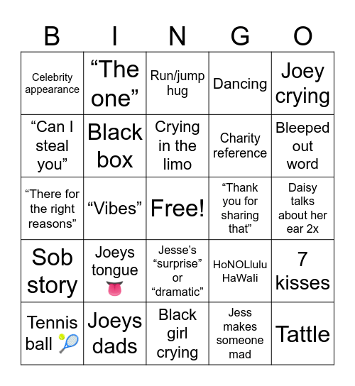 Bachelor bingo Card