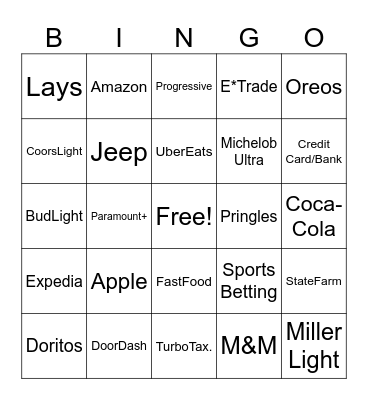 Superbowl LVIII Commercials Bingo Card