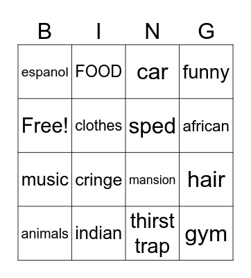 Untitled Bingo Card