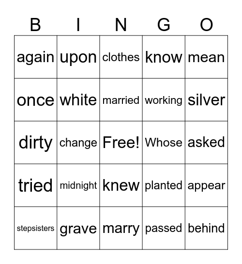 Cinderella Bingo Card
